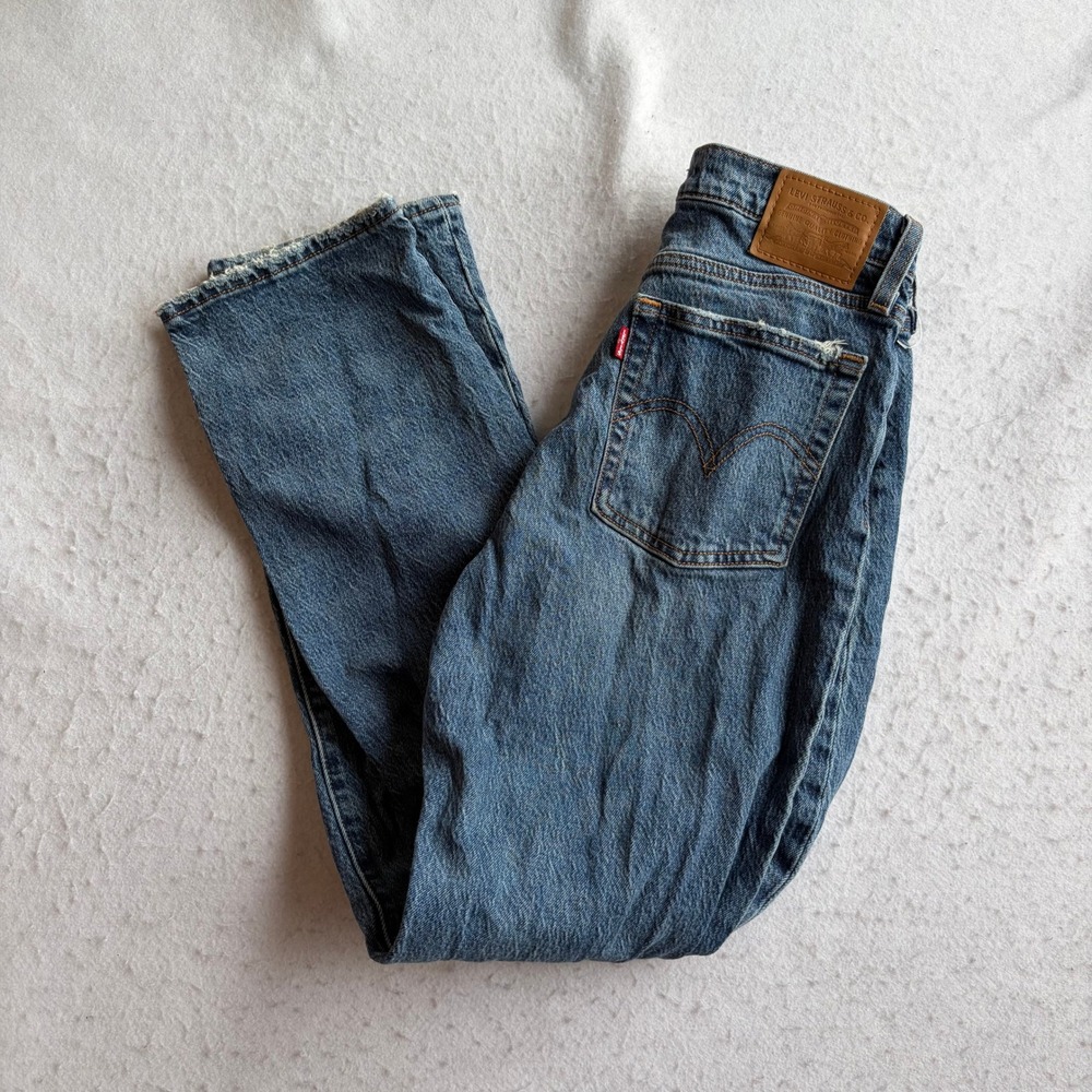 Levi Strauss Jeans Womens 27 Blue Distressed Straight Leg High Rise 501